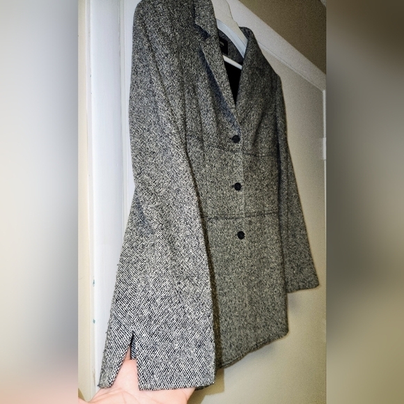 Express Vintage Stretch Black Grey White Tweed Wool Blend Blazer Jacket Size 3/4 - Picture 5 of 13